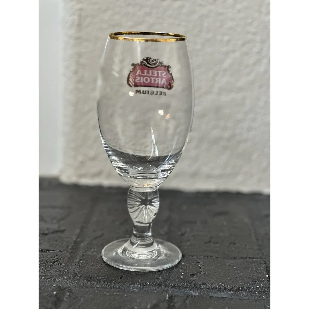 Set of 2 Stella Artois Anniversary Chalice 33cl Beer Glass Belgium Gold Rim